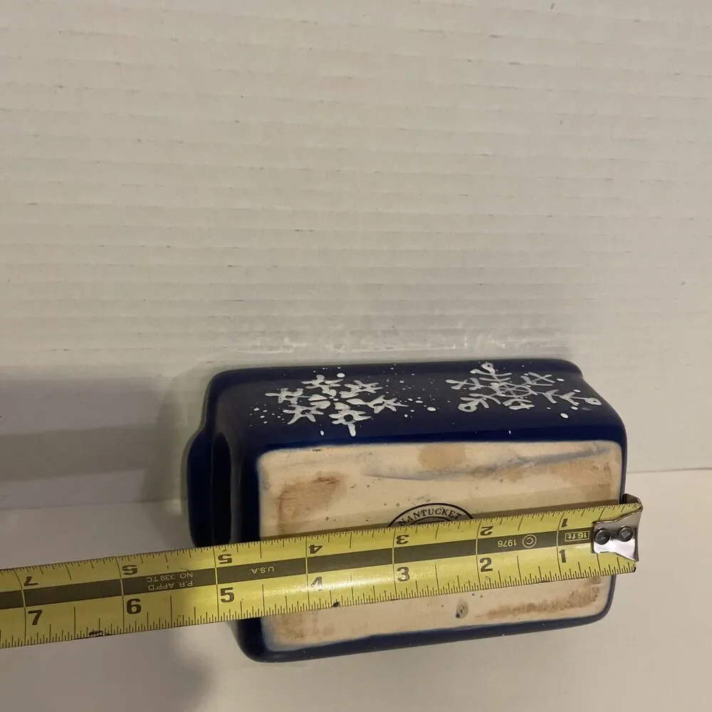 NANTUCKET Stoneware Ceramic LOAF PAN Bread Baking Mini Blue Snowflake ❄️ 6x4 🎁